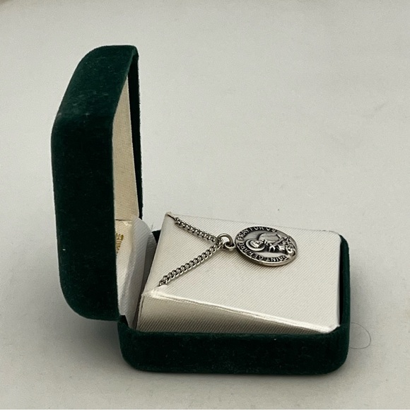 Jeweled Cross Stamped Sterling St Gerard Pray For Us Necklace - Picture 10 of 14